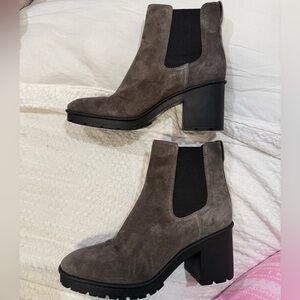 Vince Charcoal Suede Heeled Boots